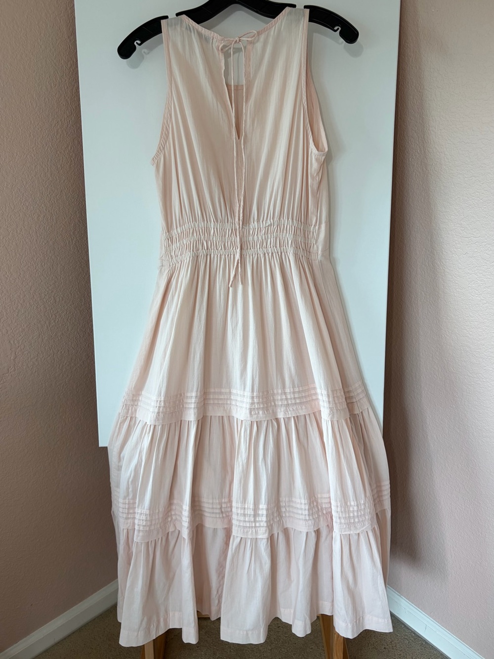 Pampelone Perle Blush Pink Pintuck Pleat Cotton Tiered Maxi Dress Small Handmade - Picture 8 of 10